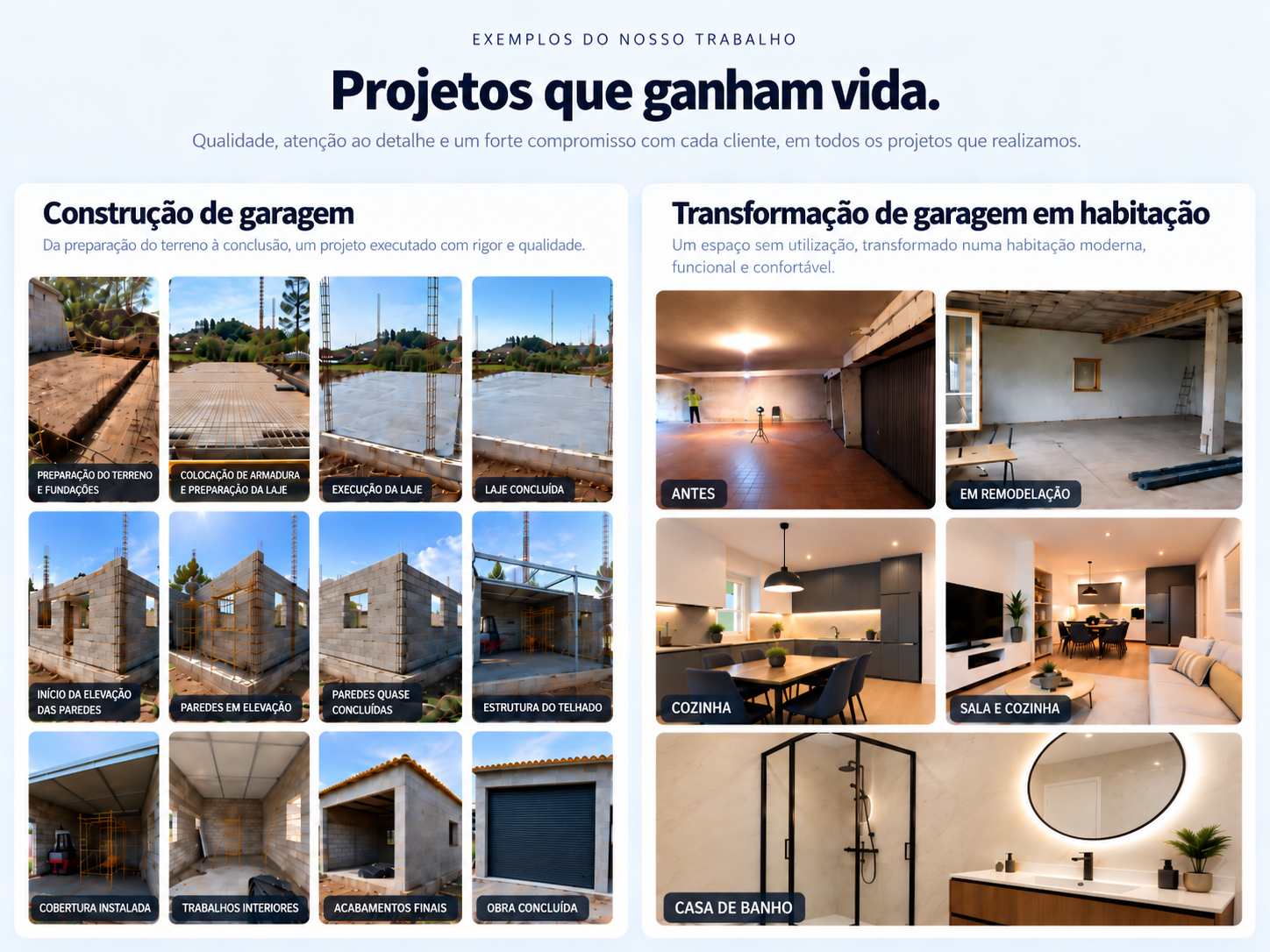 Exemplos do nosso trabalho: construção de garagem e transformação de garagem em habitação